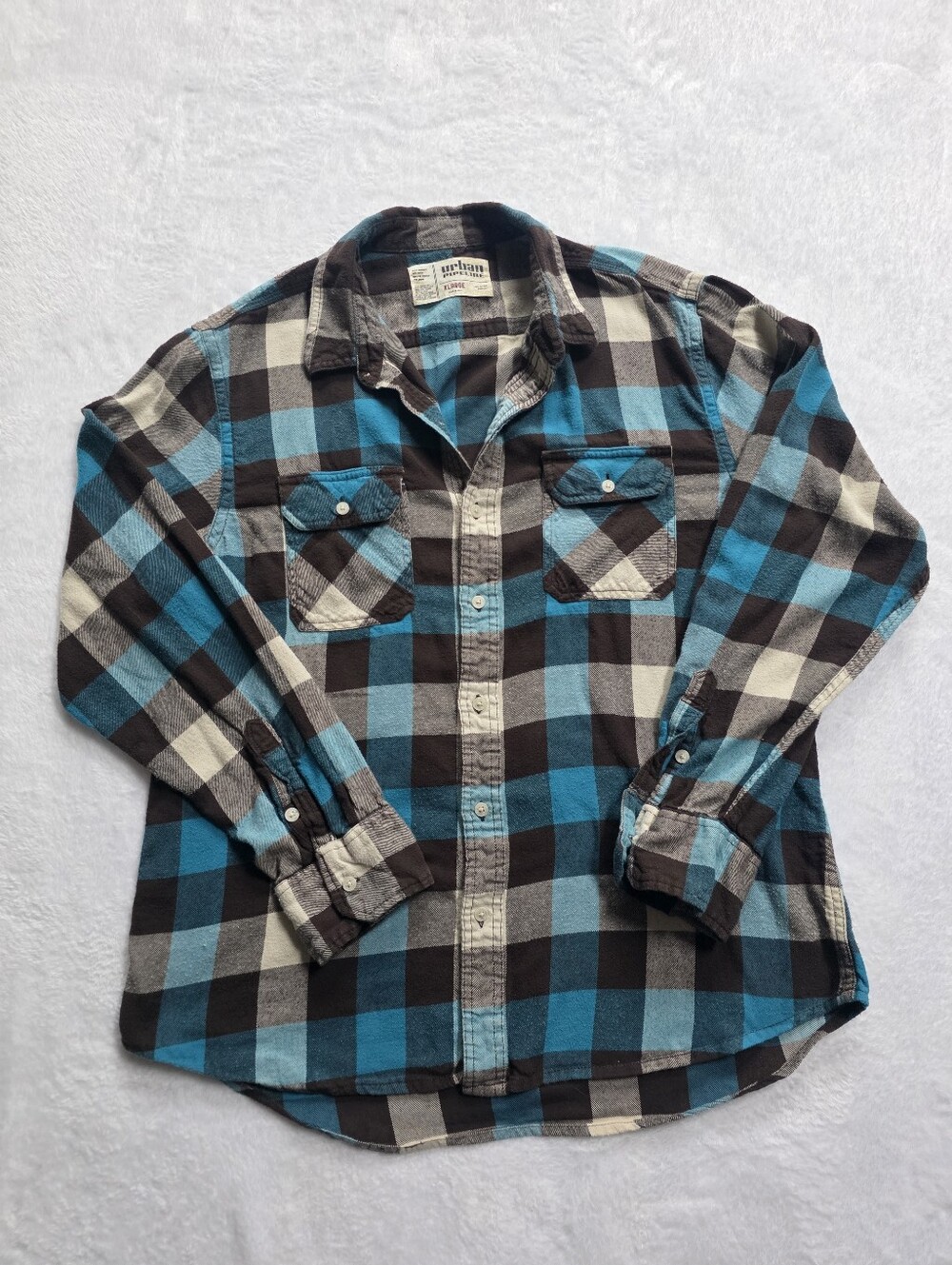 Urban Pipeline XL Blue Brown Plaid Flannel Shirt 100% Cotton Y2K